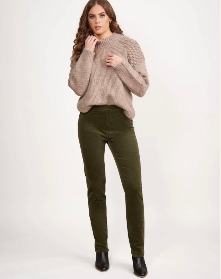 Vassalli - Pull On Cord Trousers - Deep Sage