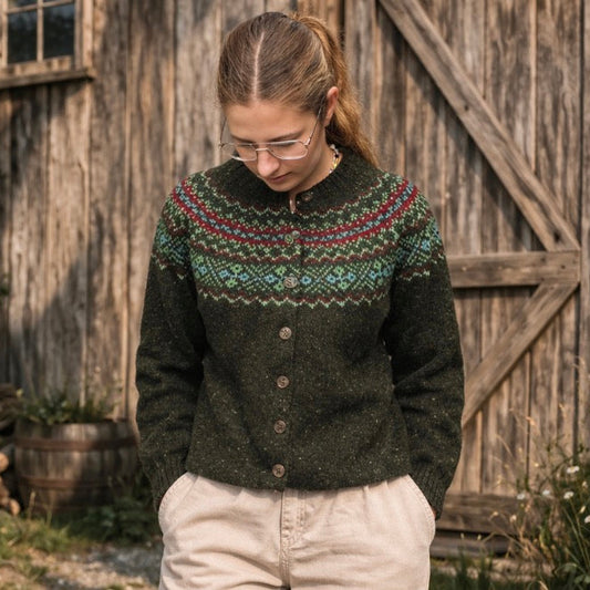 Harley of Scotland - Chunky Fairisle Nep Cardigan - Harris