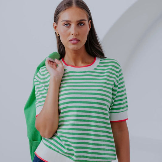 Bridge & Lord - Stripe Tee With Tipping - Leaf/Ivory