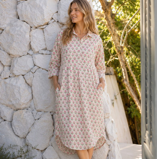 Mandalay Designs - Small Marigold Shirt Dress - Pink