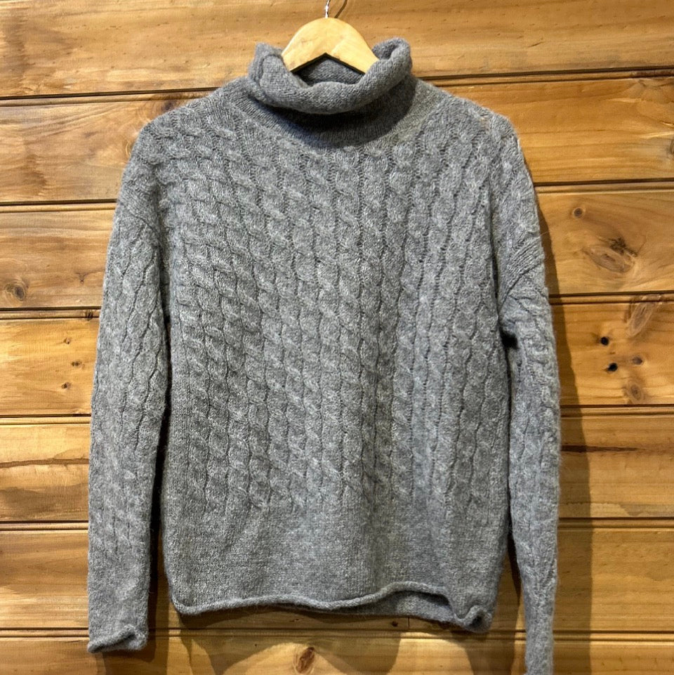 Fisherman out of Ireland Cable Funnel Neck Jumper in Smoke