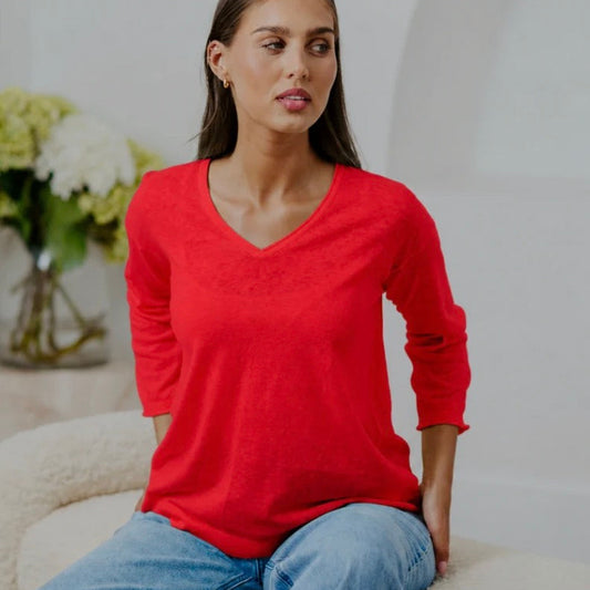 Bridge & Lord - V-Neck Relaxed Pullover - Geranium
