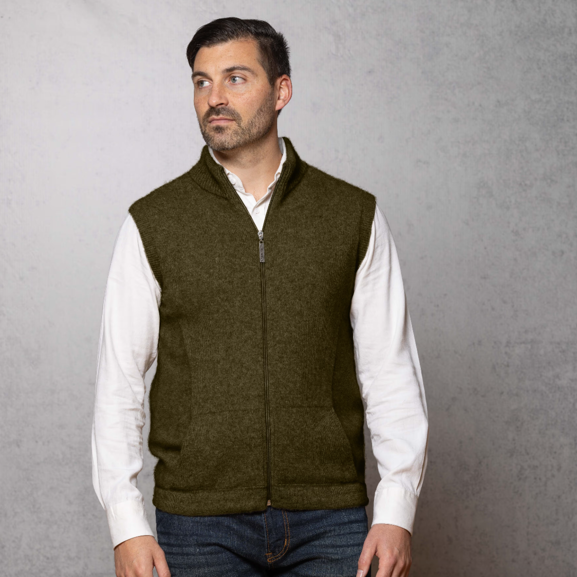 Possum and merino men's zip vest from Noble Wilde