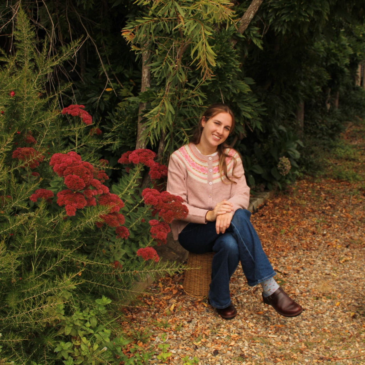 Lambswool pink fairisle cardigan