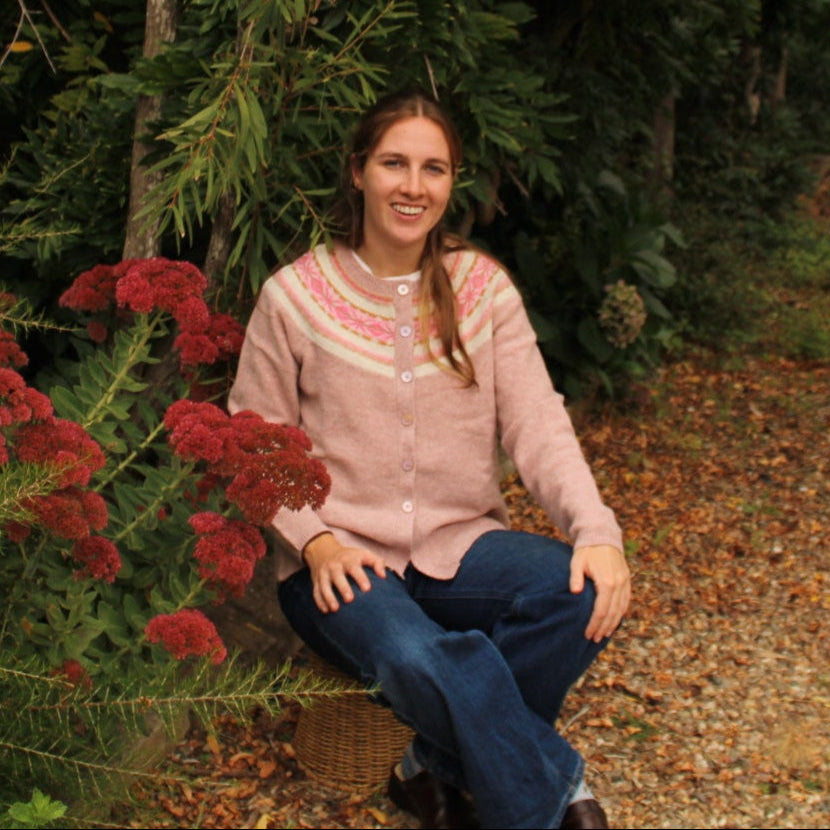 Fairisle cardigan from Nature of knitwear in rose