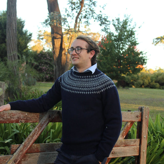Men's Two Tone Fair Isle Jumper - Navy / Mid Grey