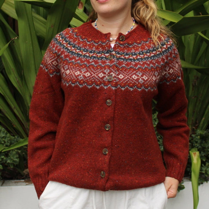 Harley of Scotland Fairisle Nep wool Cardigan in Hoy quality Scottish Knitear