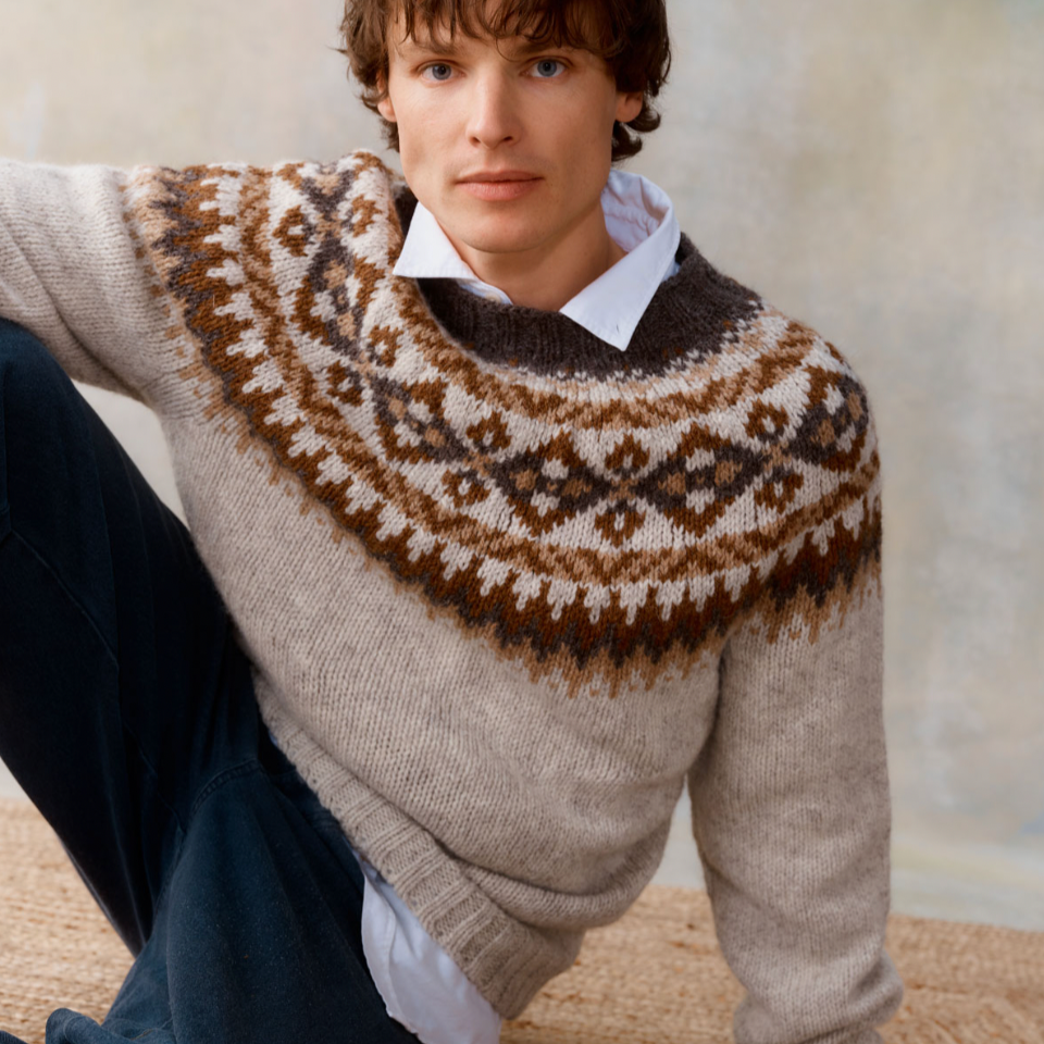 Harley's 100% wool Men's Chunky Fair Isle Sweater in Wensleydale.