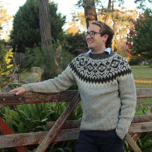 Harley of Scotland's Men's Chunky Fair Isle Jumper in Wensleydale neutrals