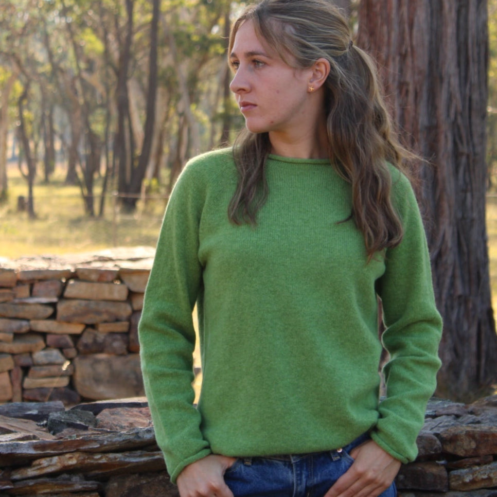 Harley of Scotland's Rollede Edge Tunic Sweater in Foliage Green for women