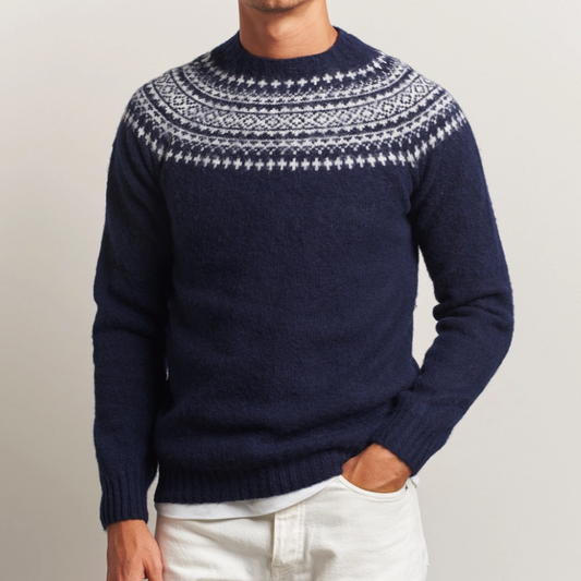 Navy Fairisle Jumper from Harley of Scotland for men