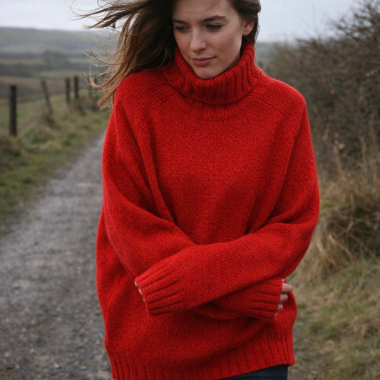 Womens thick & warm wool jumper in red