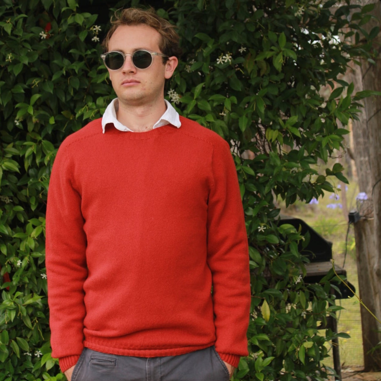 Scottish Knitwear- Men's Classic Shetland Jumper in paprika, men's sweater front view