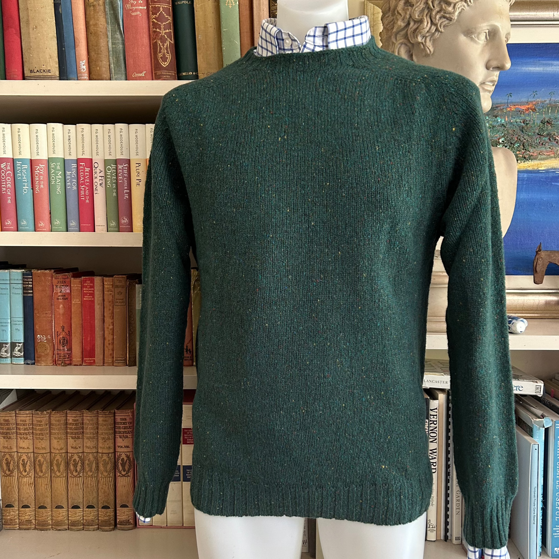Harley of Scotland mens wool jumper with fleck or nep.