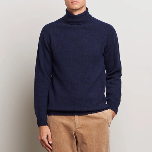 scottish knitwear mens polo neck in navy