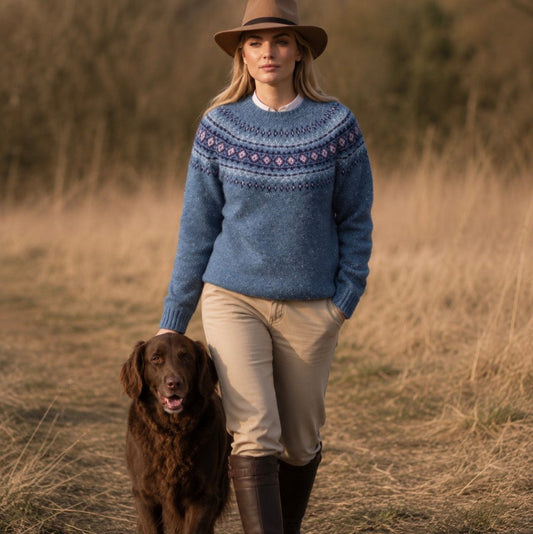 Harley of Scotland Quality woollen knitwear. Women's fairisle nep jumper ossian