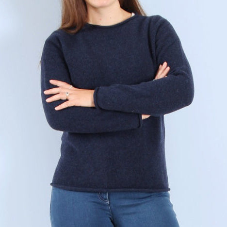 Harley of Scotland 100% Wool. Women's crew jumper in navy.