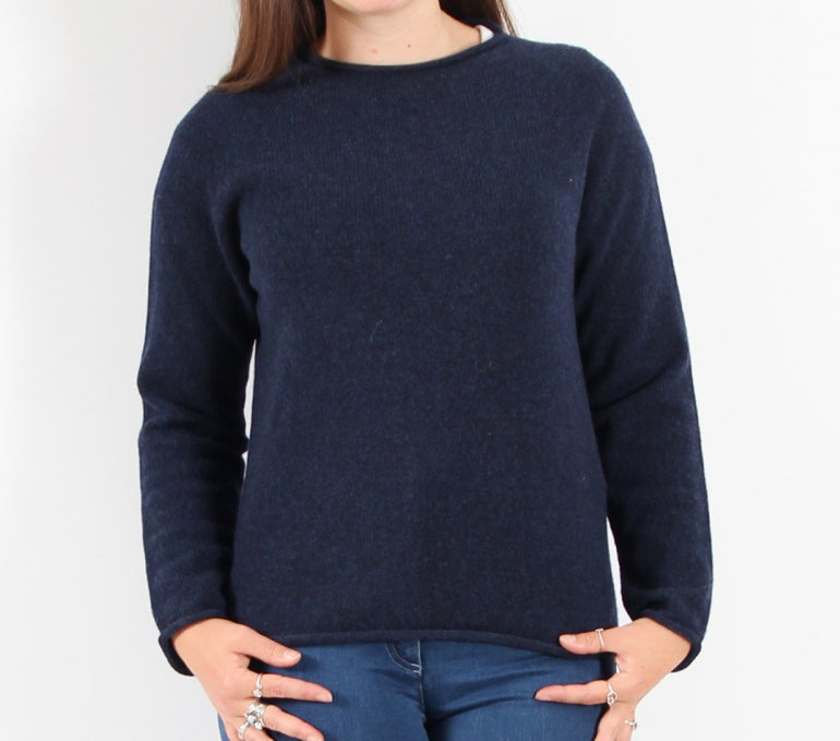 Harley Of SCotland. Women's wool jumper in Navy Quality knitwear.