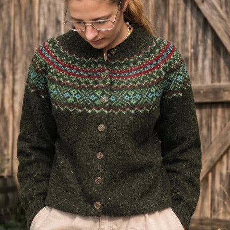 Harley of Scotland Woollen nep cardigan in green