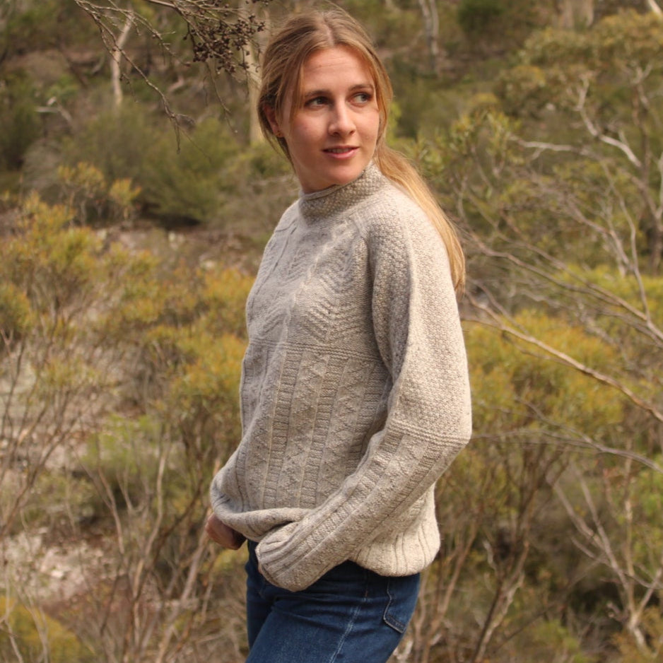 Aran jumper for women. 100% wool. Quality knitwear from harley of Scotland.