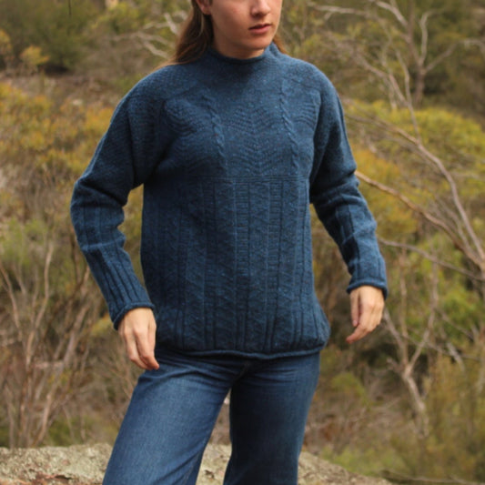 Harley of Scotland Aran jumper for women in dark blue.