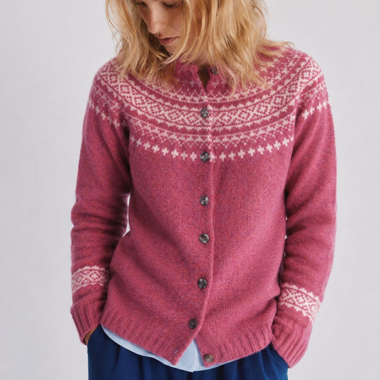 Harley of Scotland Fairisle cardigan in pink 