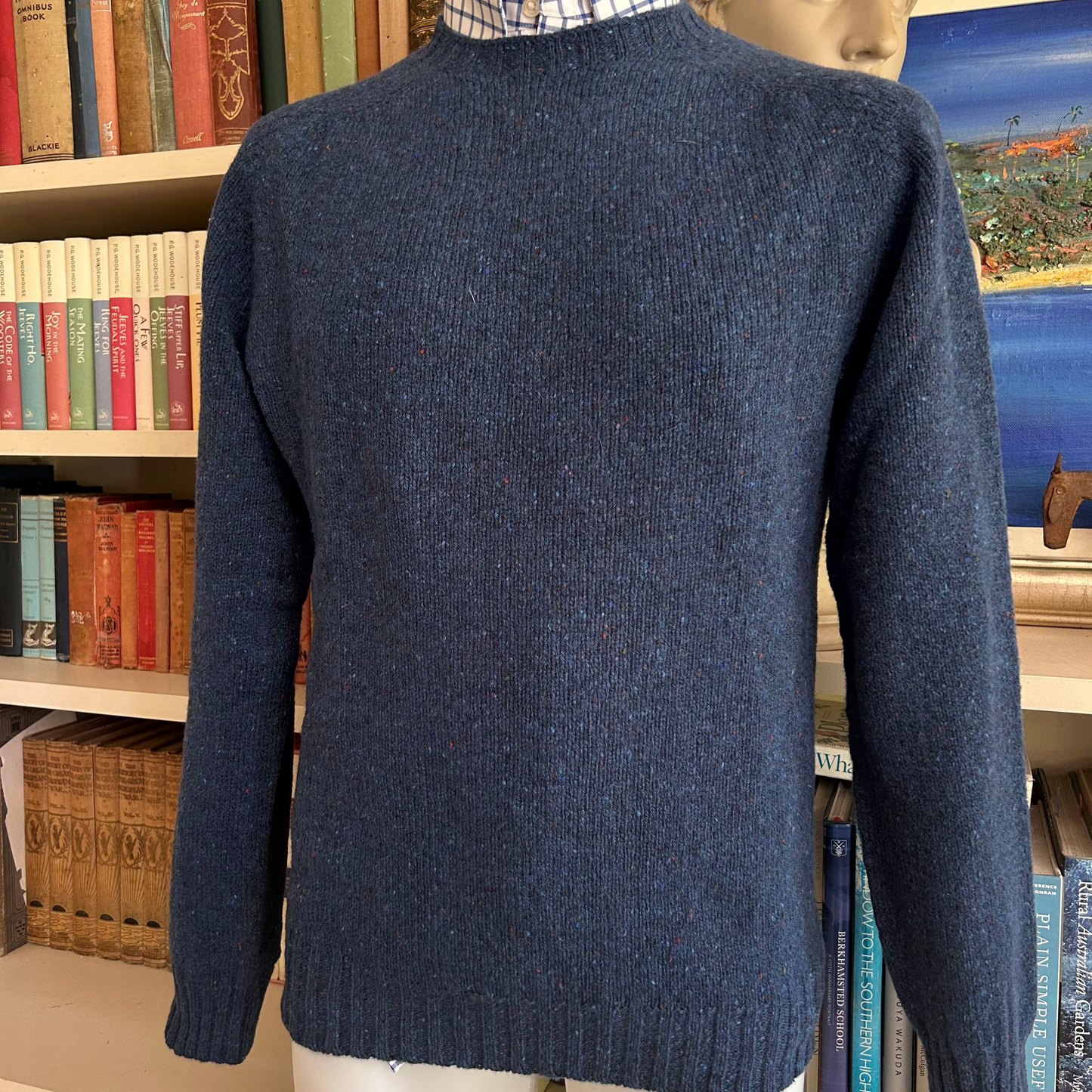 Harley of SCotland Men's blue 100% wool jumper.