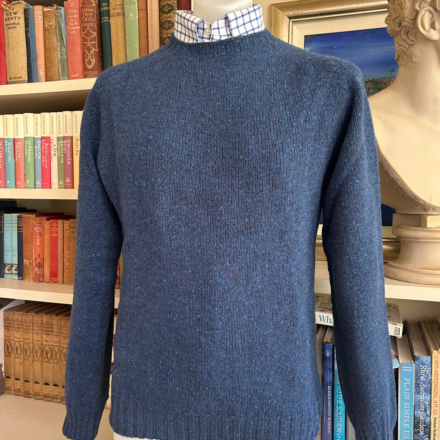 Mens fleck jumper in blue form harley of Scotland.