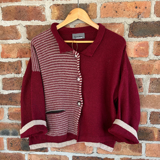 Orkney Knit - Aretha Stripe Jacket - Burgundy/Shingle/Blackthorn