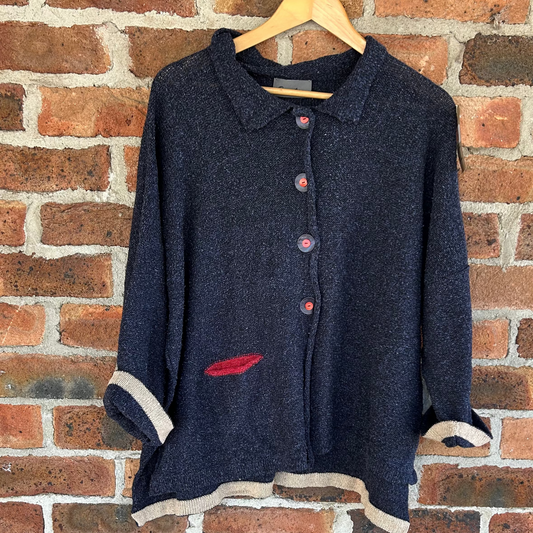 Orkney Hand Knit - Aretha Jacket - Midnight/Shingle/Poppy