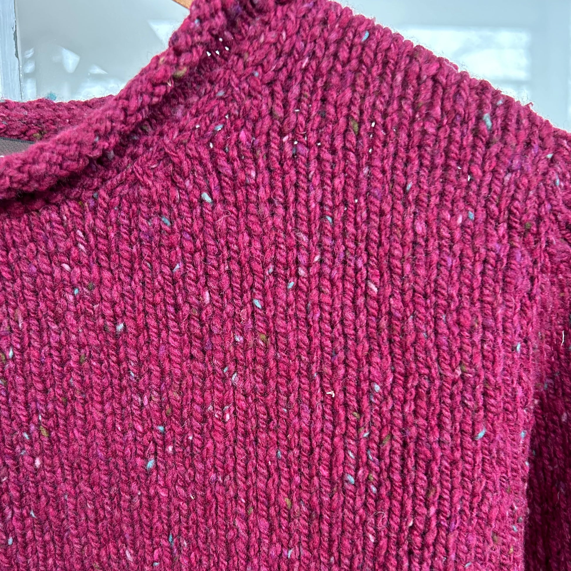 Donegal fleck yarn - women’s sweater in pink.