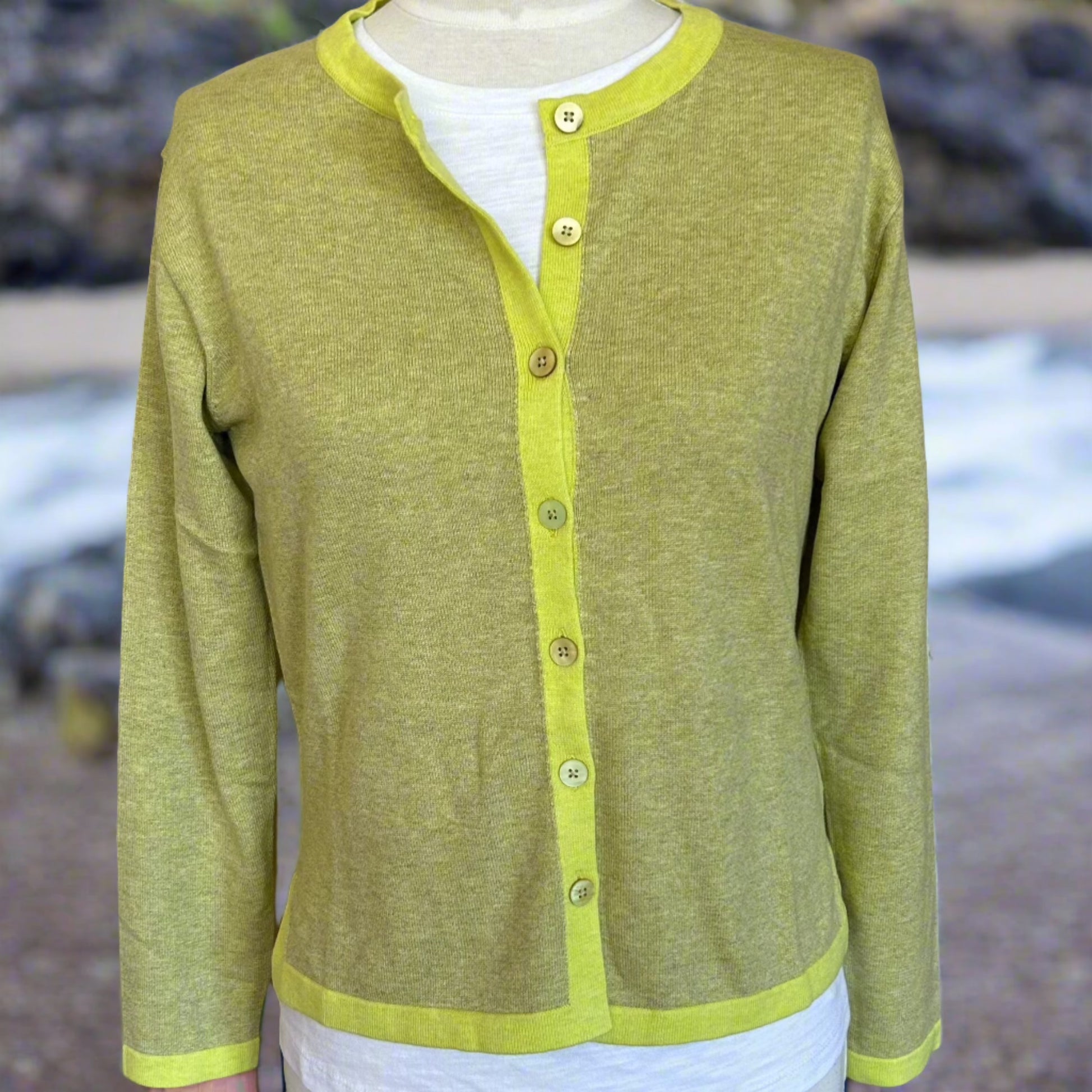 Noa Cardigan with trim from NOK Copenhagen. Quality Danish Knitwear in eco cotton. Summer cardigan.