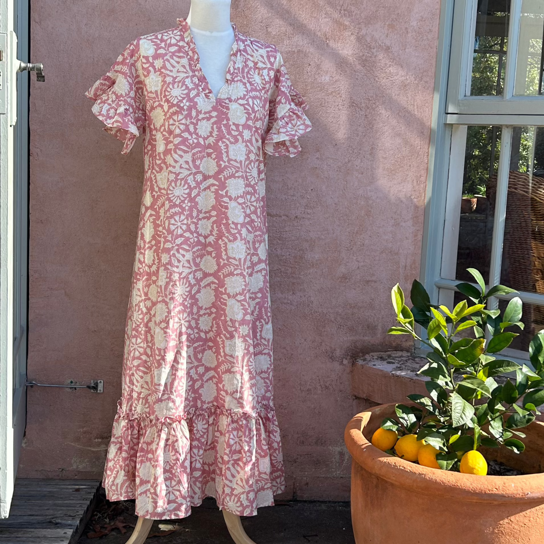 Mandalay Designs by Emma Strauss Bobby Britnell Dress in Rose Quartz. Organic Voile cotton, free shipping.