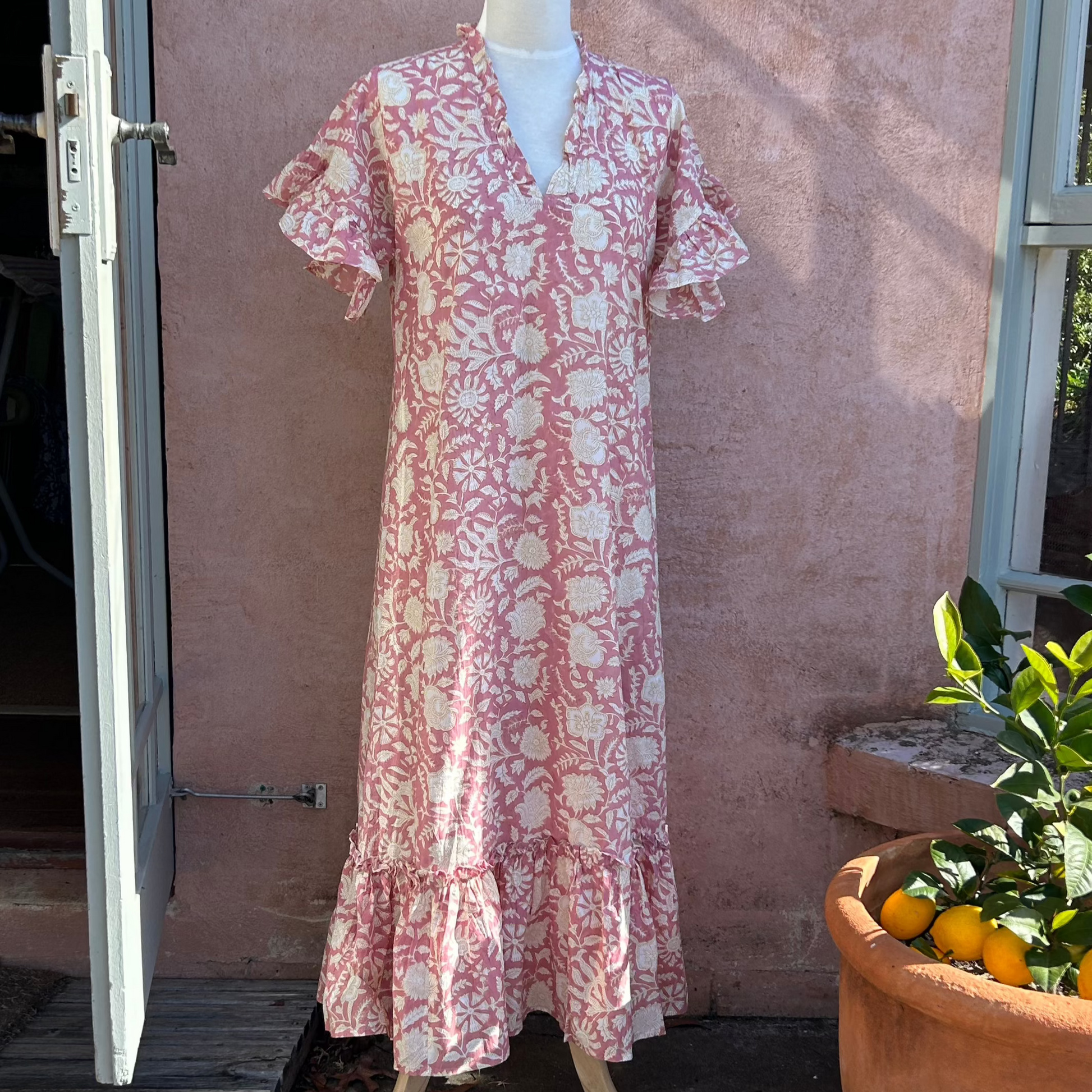 Mandalay Designs by Emma Strauss Bobby Britnell Dress in Rose Quartz. Organic Voile cotton, free shipping.