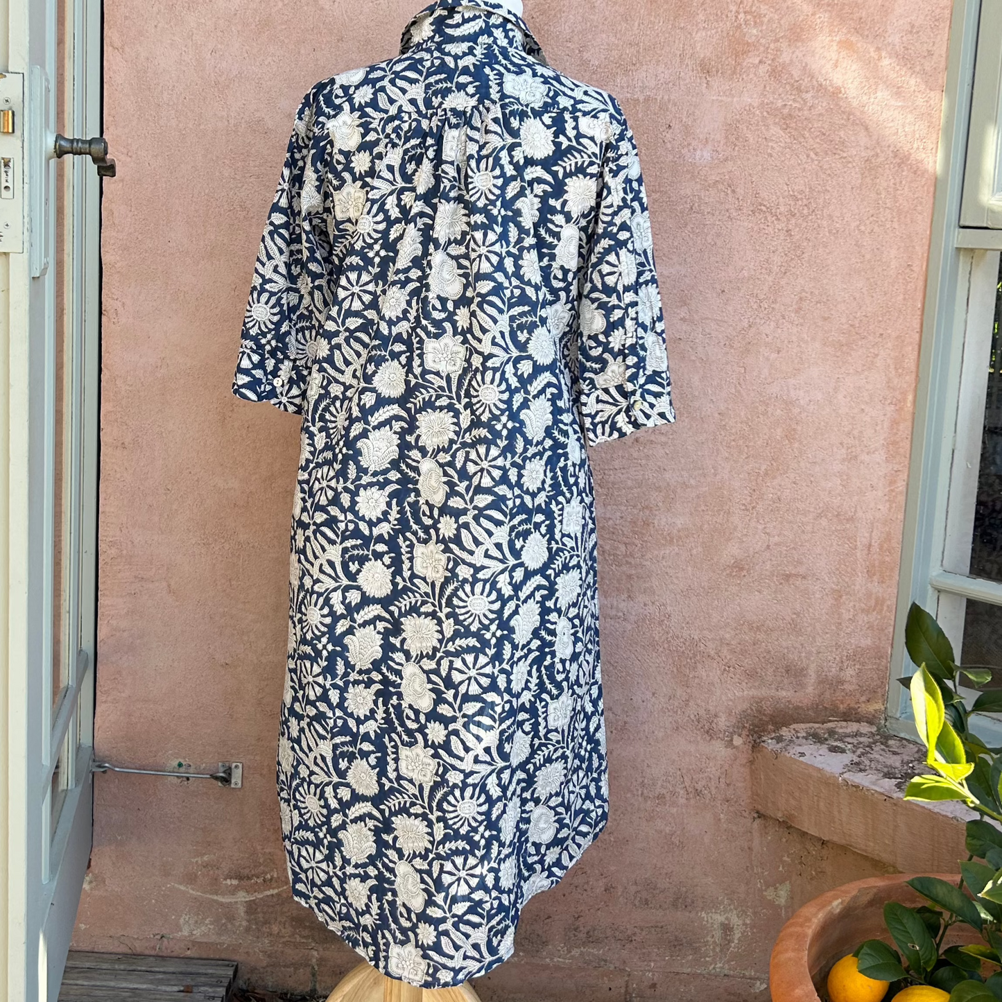 Mandalay Designs by Emma Strauss Emily Shirt Dress in Indigo. Organic cotton, free shipping.