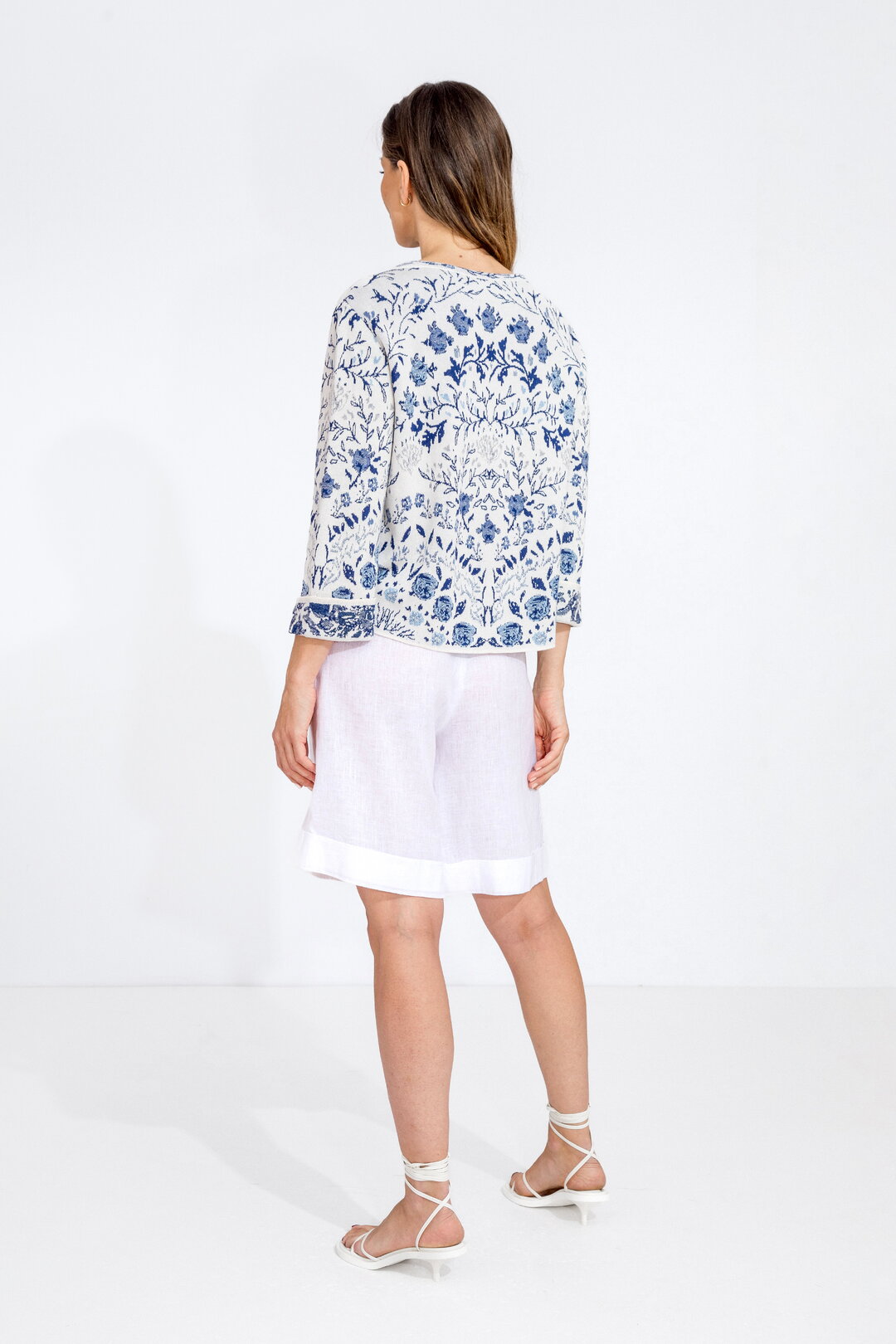 IVKO Jacquard Cardigan for women in white, back view