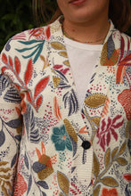 IVKO's Printed Cardigan in Sea Plants White for women, close up of women's cardigan pattern