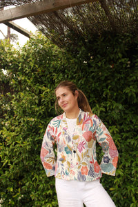 IVKO's Printed Cardigan in Sea Plants White for women, a summer jacket for women