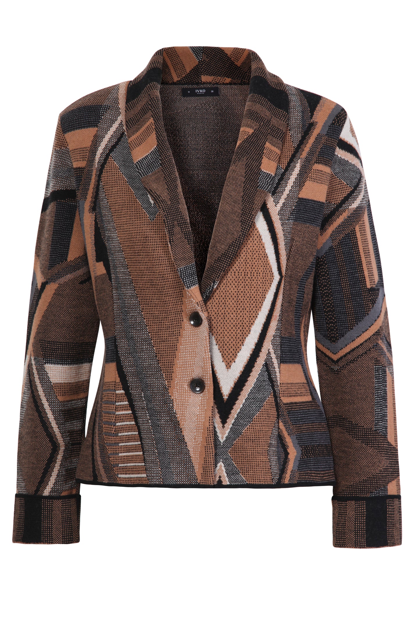 Abstract Blazer for women in browns. Quality knitwear from Ivko. Shop online for Australia and New Zealand.