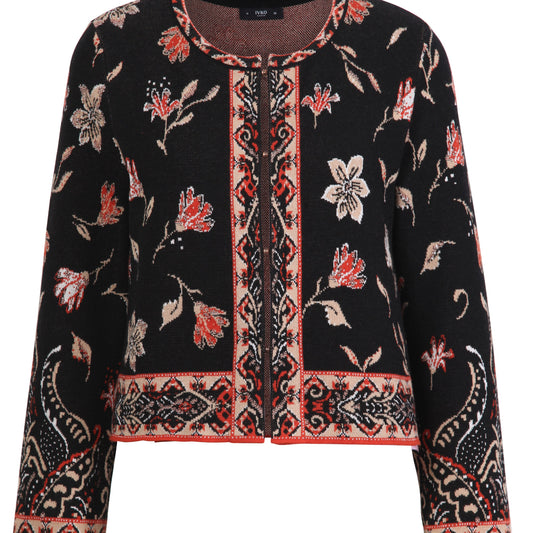 Ivko Ornamental Flower Cardigan in Black - quality Knitwear.