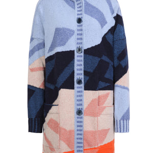 Ivko quality Knitwear. A long cardigan with hood and pockets.