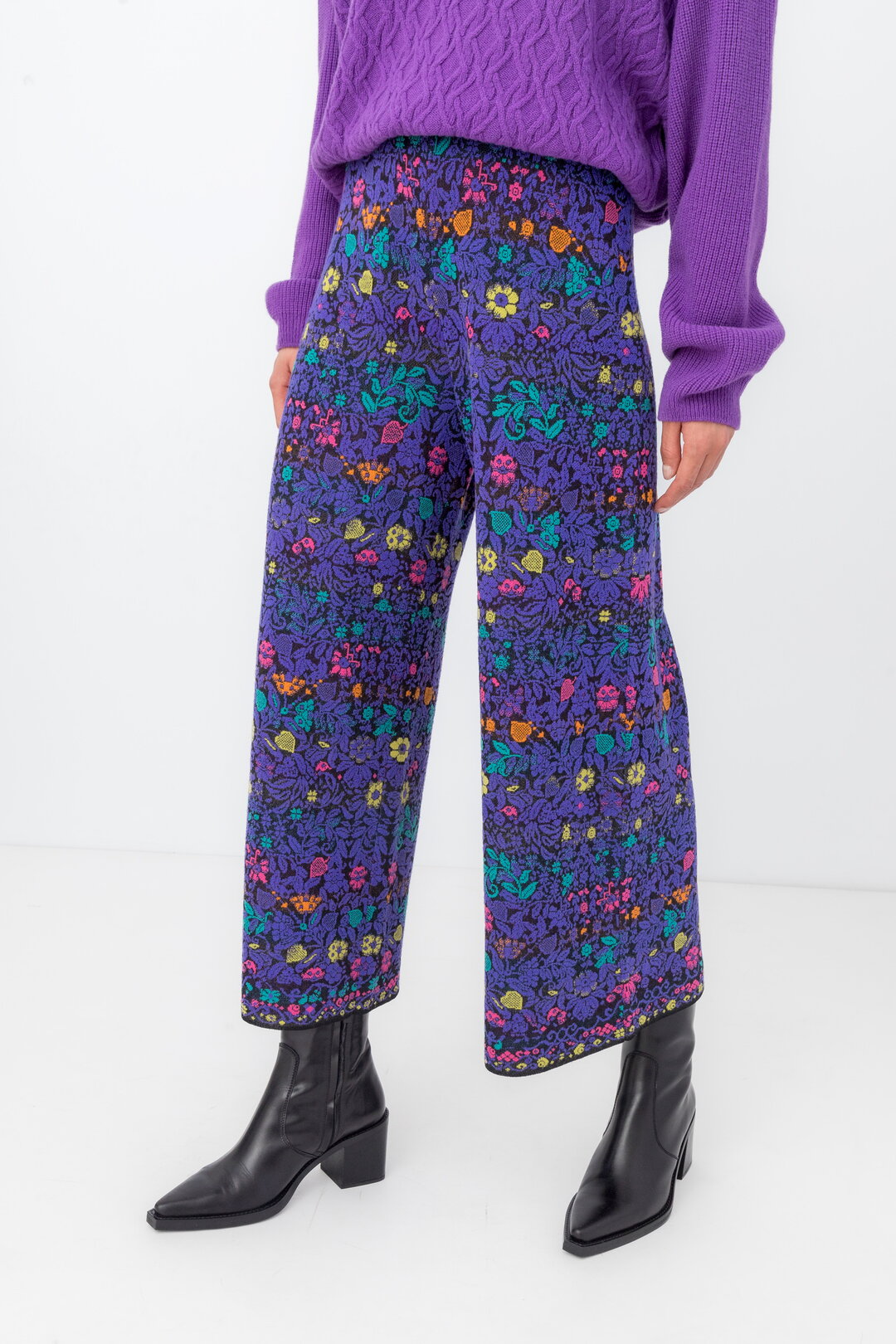 IVKO's Knitted Pants in black, bright multicoloured pattern