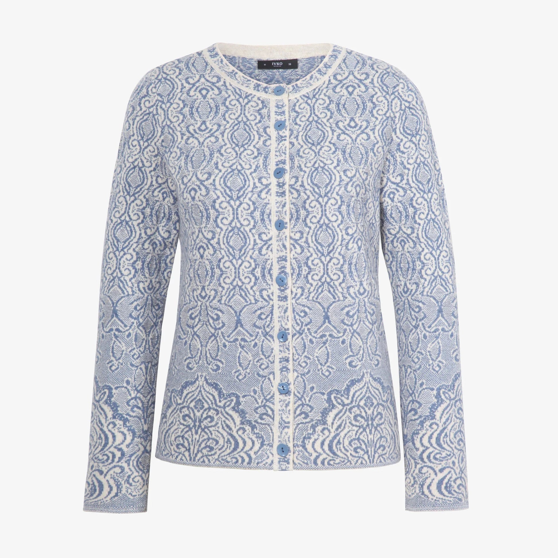 Ivko jacquard cardigan. O-Neck cardigan in blue Stone