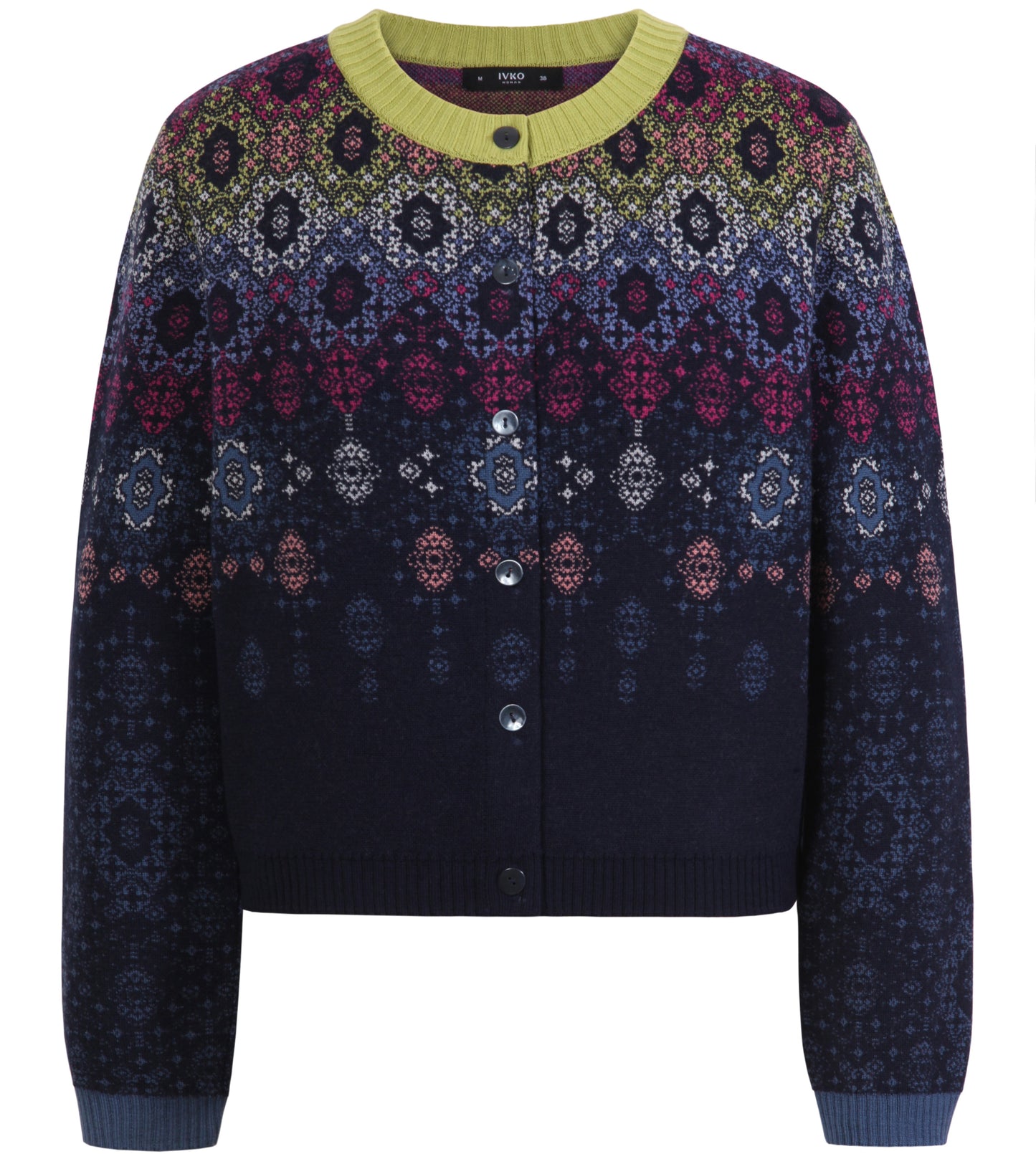 Jacquard woollen Cardigan in navy from IVKO