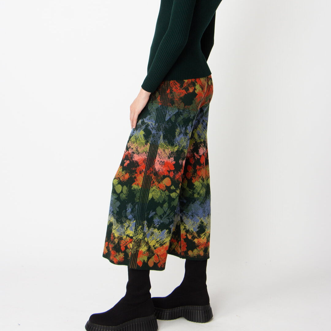 Wide leg patterned pants in reds, blues and greens from IVKO Woman