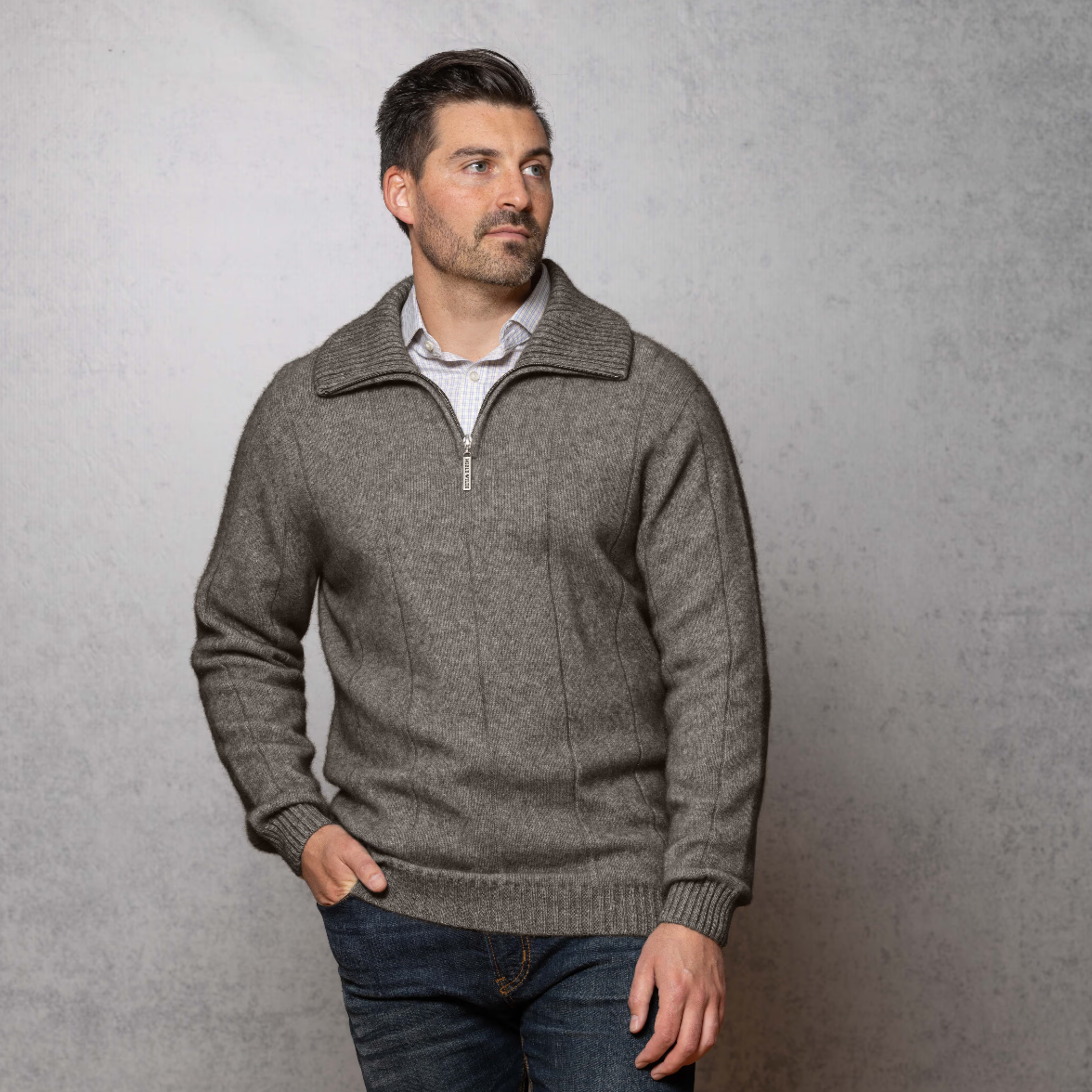 Possum and merino quarter zip men's jumper