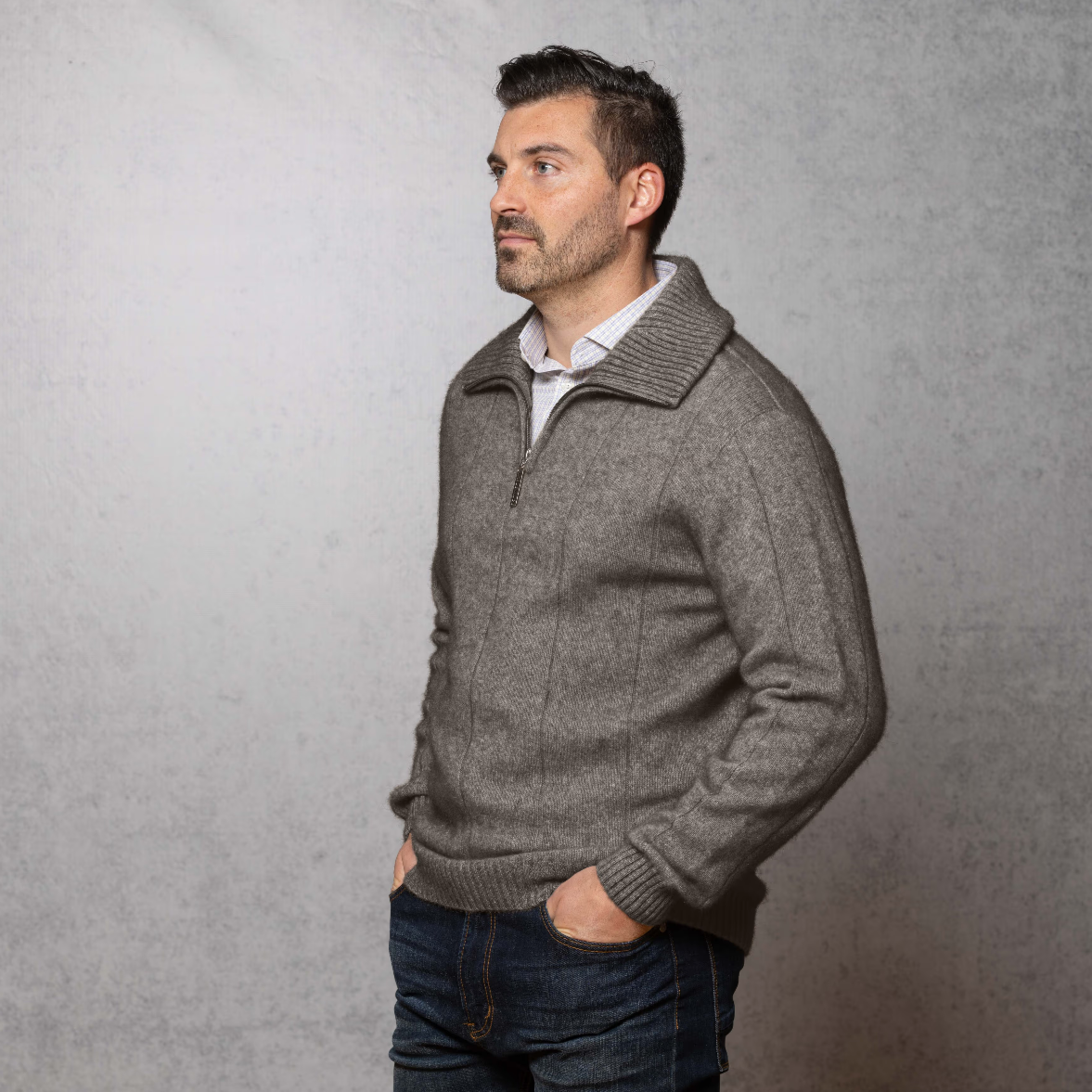 Possum and merino quarter zip men's jumper