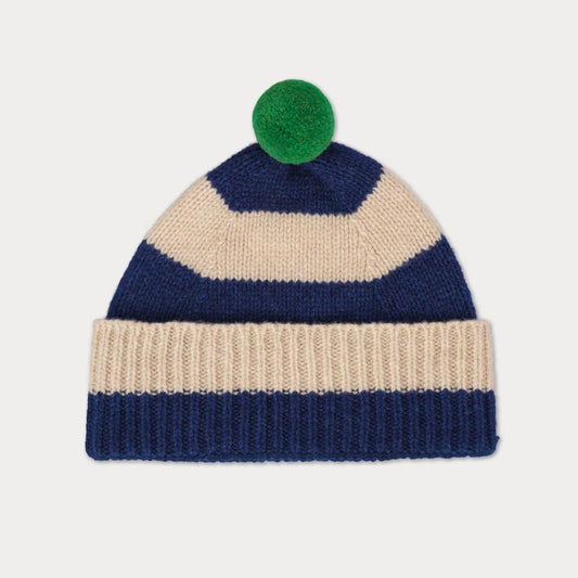 Jo Gordon Beanie in Night and Oatmeal with pompom