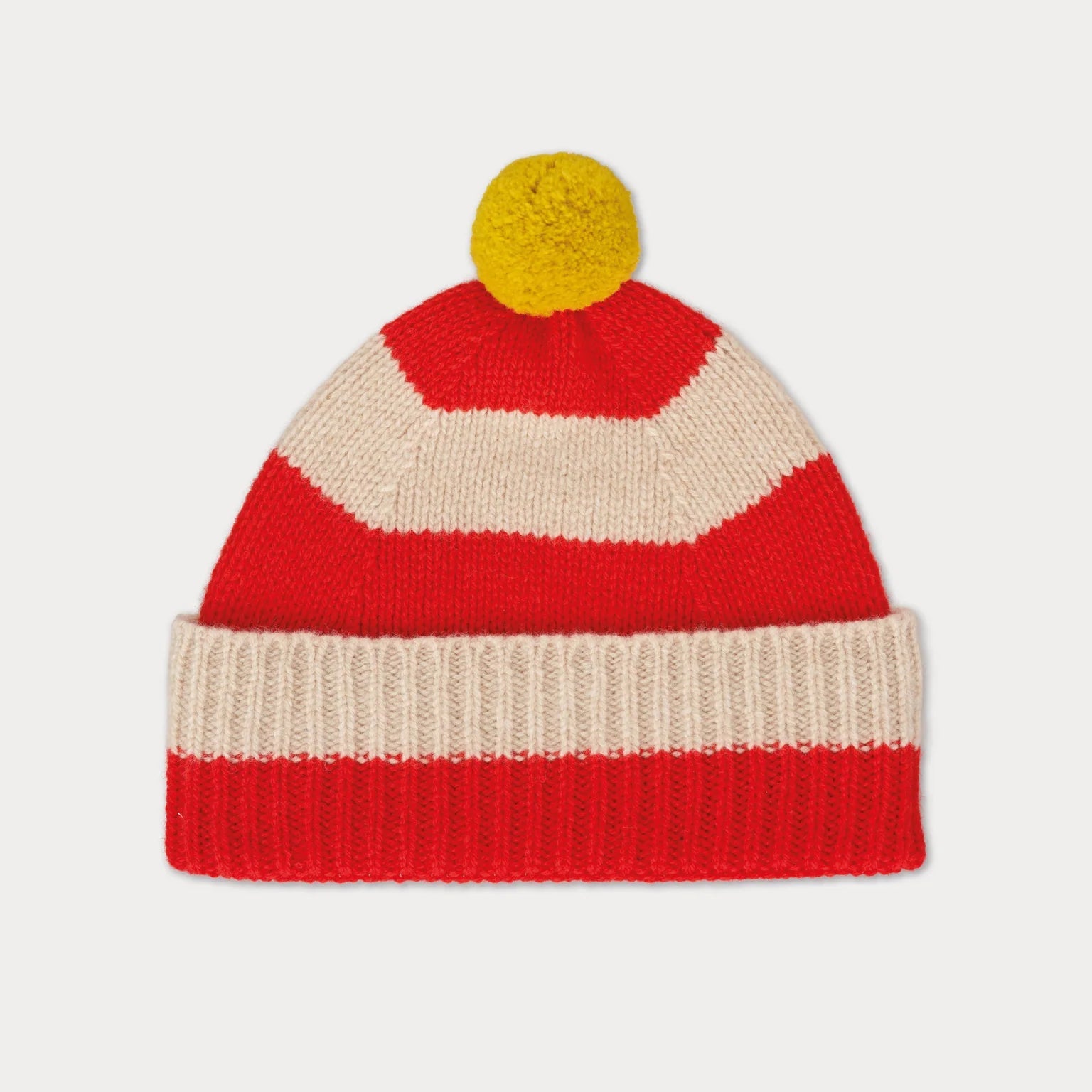 Jo Gordon striped Beanie with pompom Poppy and Oatmeal