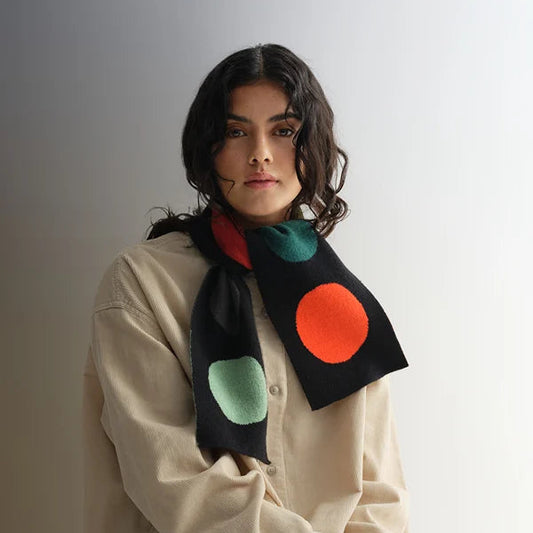 Jo Gordon spot scarf luxury knitwear, merino wool.
